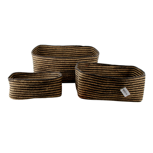 3pc Maine & Crawford Mabella Stripe Jute 30/35/40cm Laundry Basket Black