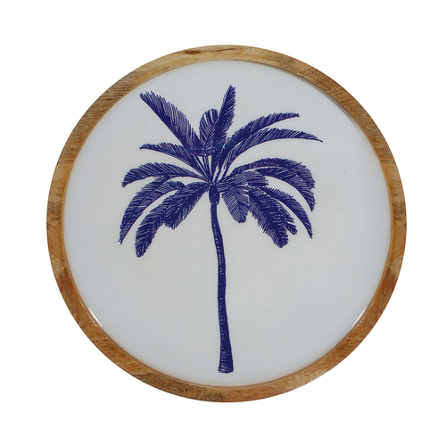 Maine & Crawford Belize 30cm Blue Palm Tree Wood Round Plate