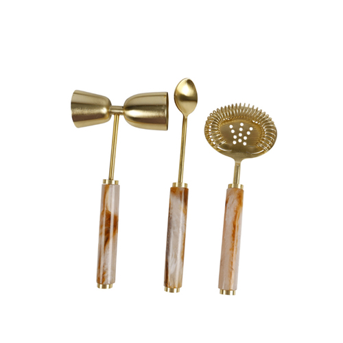 3pc Maine & Crawford Ophelia Jigger/Spoon/Strainer Cocktail Set - Amber