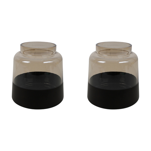 2PK Maine & Crawford Lena 15x15cm Glass Banded Vase - Black
