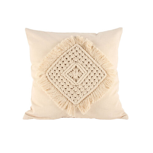Maine & Crawford Bryson 50x50cm Cotton Macrame Cushion - Cream