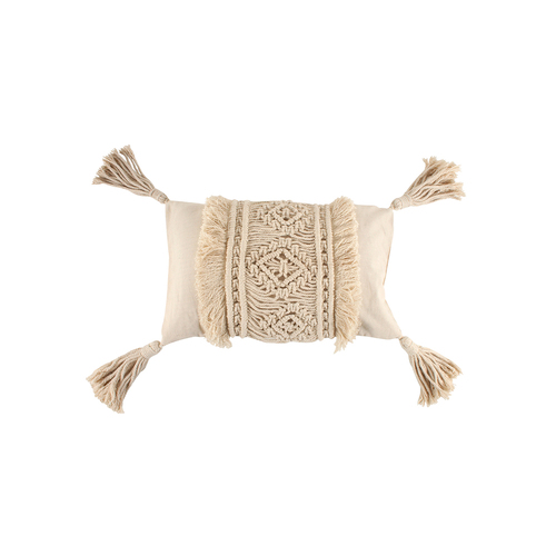 Maine & Crawford Burdette 50x30cm Cotton Macrame Cushion w/ Tassel - Cream