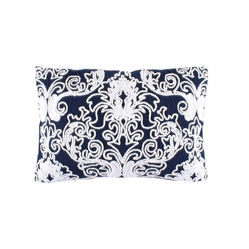 Maine & Crawford Haimi 50x35cm Embroidered Cotton Cushion - Navy/White
