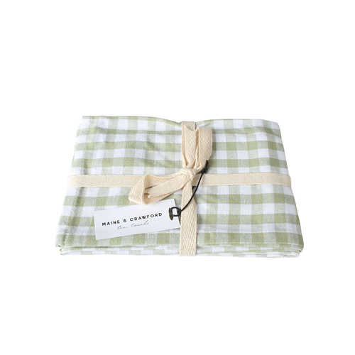 2pc Maine & Crawford Cyrilla Gingham Cotton Tea Towels 60x40cm - Sage/Green
