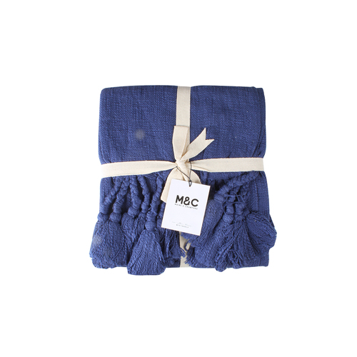 Maine & Crawford Neo 170x130cm Cotton Throw w/ Giant Tassels - Navy