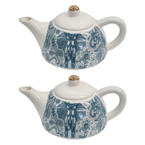 2PK LVD Mythical Elephant 19.5cm Teapot Porcelain Decorative Tea Brewing Pot