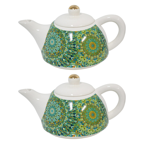 2PK LVD Aquamarine 19.5cm Teapot Porcelain/Metal Decorative Tea Brewing Pot