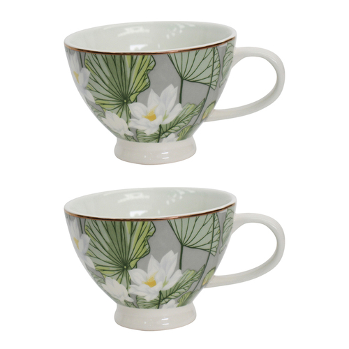 2PK LVD Water Lily Porcelain 13.5cm Coffee/Tea Cup w/ Handle - Green