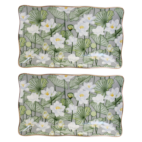 2PK LVD Water Lily Porcelain 20x12cm Plate Rectangle Tableware