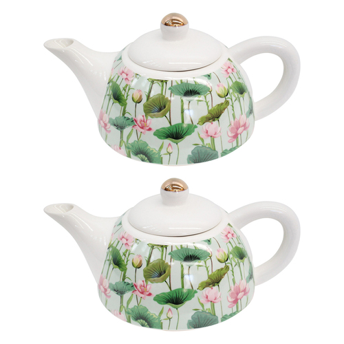2PK LVD Pink Lily 19.5cm Teapot Porcelain Decorative Tea Brewing Pot