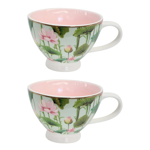 2PK LVD Pink Lily Porcelain 13.5cm Coffee/Tea Cup w/ Handle Round