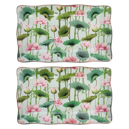 2PK LVD Pink Lily Porcelain 20x12cm Plate Rectangle Tableware