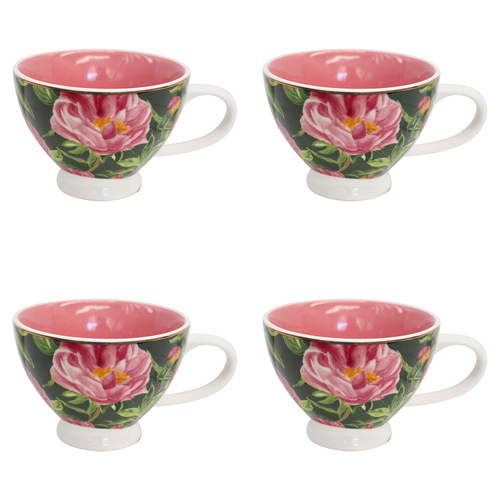 4PK LVD Rosa Floral Porcelain 13.5cm Coffee/Tea Cup w/ Handle Round