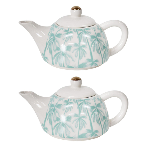 2PK LVD Palm Marine 19.5cm Teapot Porcelain Decorative Tea Brewing Pot