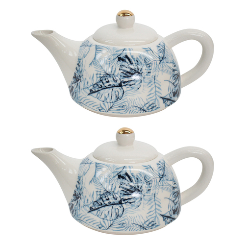 2PK LVD Island Blue 19.5cm Teapot Porcelain Decorative Tea Brewing Pot
