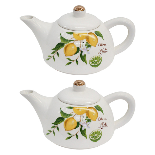2PK LVD Lemon 19.5cm Teapot Porcelain/Metal Decorative Tea Brewing Pot