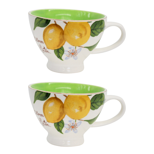 2PK LVD Lemon Porcelain 13.5cm Coffee/Tea Cup w/ Handle Round