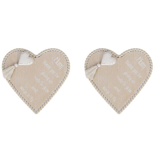 2PK Maine And Crawford Heart Shape Mum Plaque Stand Natural and White 15x15x3cm