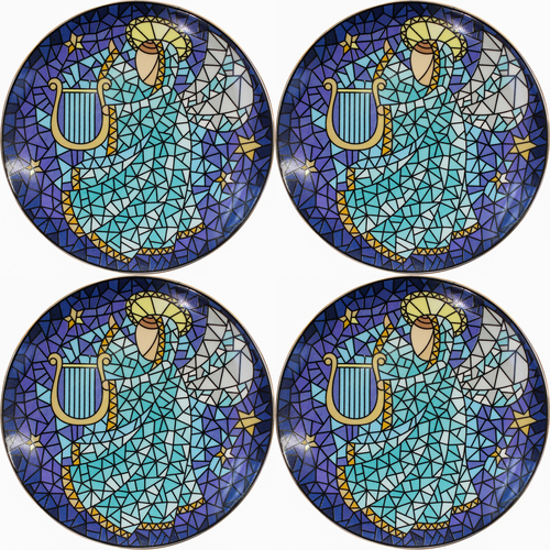 4PK LVD 15x15cm Porcelain Christmas Angel Cake Plate Kitchen Decor - Blue
