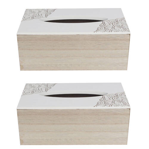 2PK Maine And Crawford Decorative Tissue Box Beige and White 24x14x9.5cm