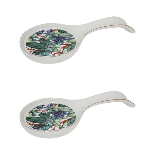 2PK LVD Porcelain 23cm Spoon Rest Utensil Holder Tropics - White