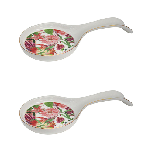 2PK LVD Porcelain 23cm Spoon Rest Utensil Holder Pomegranate - White