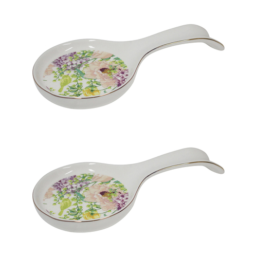 2PK LVD Porcelain 23cm Spoon Rest Utensil Holder Spring Floral - White