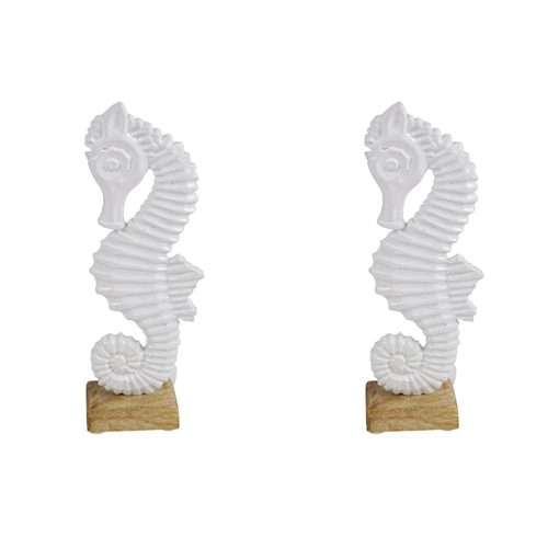 2PK Maine & Crawford 7 Seas Metal/Wood 21cm Sea Horse Ornament - White