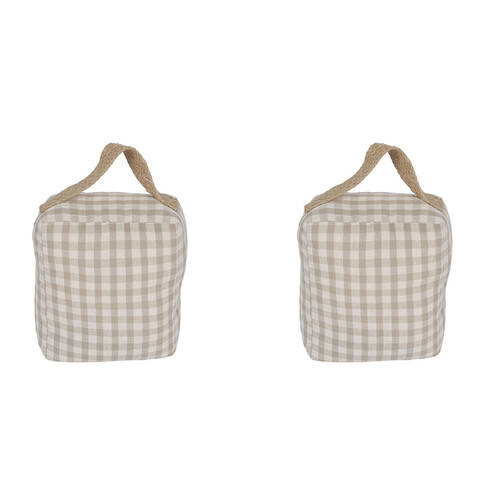 2PK Maine And Crawford Weighted Door Stop Beige White Gingham  17x14x9cm