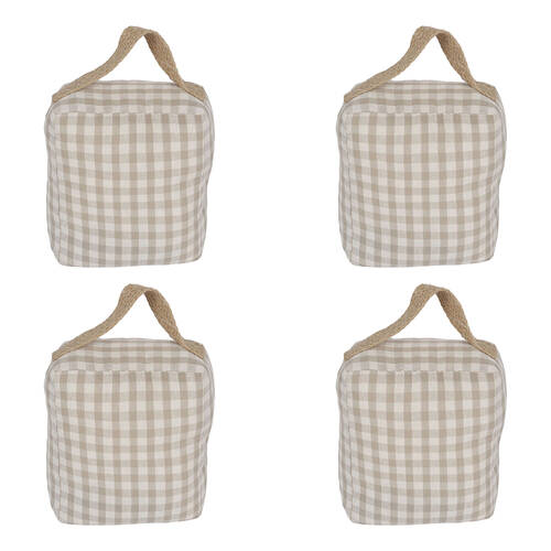 4PK Maine And Crawford Weighted Door Stop Beige White Gingham 17x14x9cm