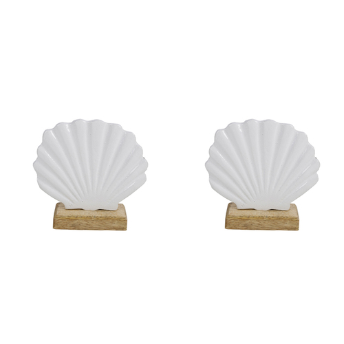 2PK Maine & Crawford 7 Seas Metal/Wooden 13cm Seashell Ornament - White