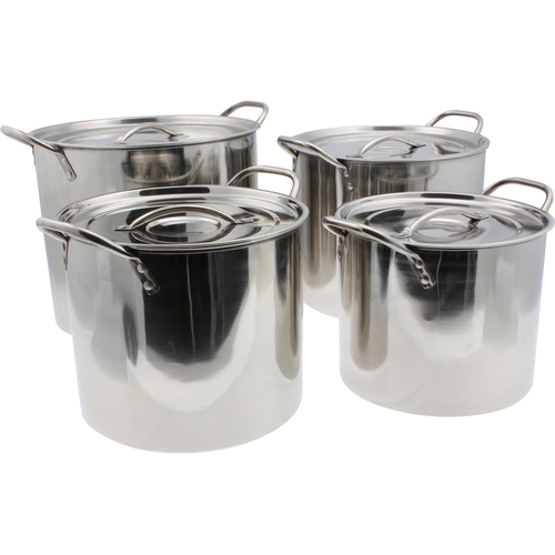 4pc Home Expression Stainless Steel 6/7/9/12L Stock Pot w/ Lid - Silver