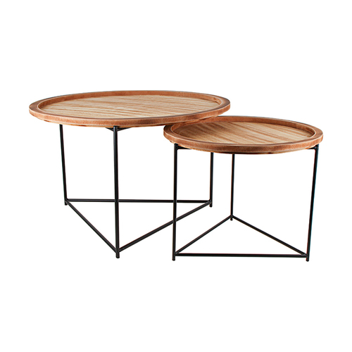 2pc Maine & Crawford Ardano 50/70cm Wood Side Table - Black