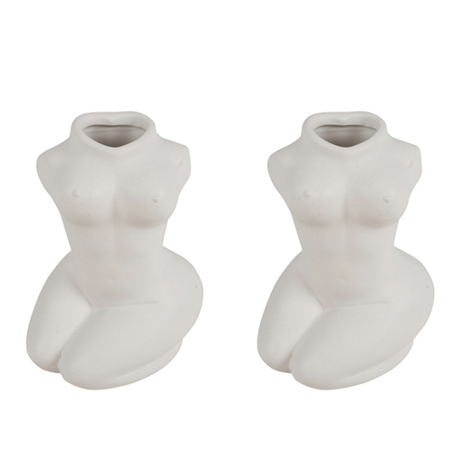 2PK Maine & Crawford Neisha 15cm Nude Female Ceramic Vase - White