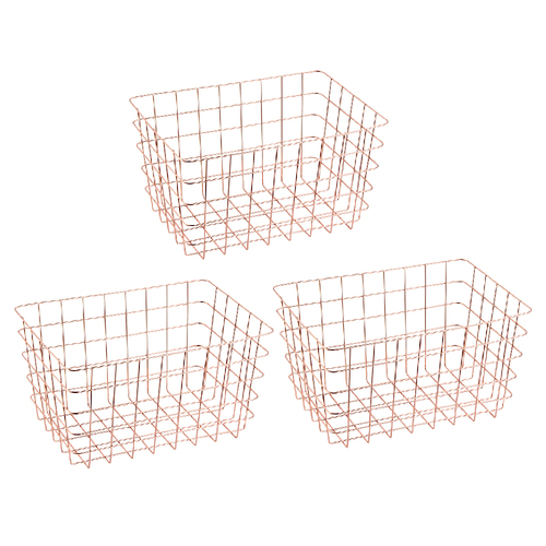3PK Home Expression Milton 24cm Metal Wire Basket Small - Copper