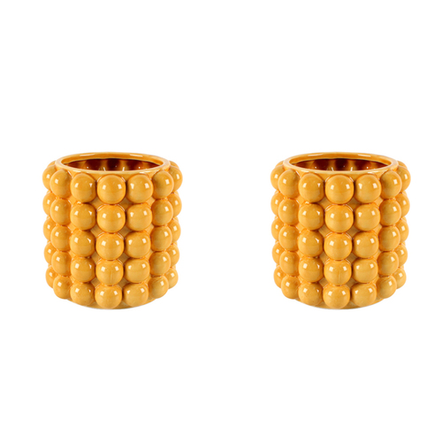 2PK Maine & Crawford Agapi 14cm Bubble Ceramic Pot - Mustard