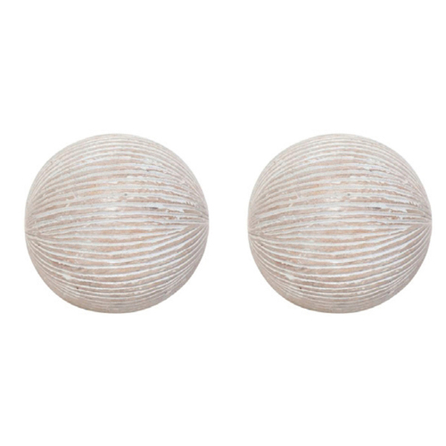 2PK Maine & Crawford Cyrus 10cm Wood Sphere Decor - Natural/White