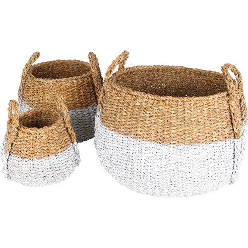 3pc Maine & Crawford Apollo Sea Grass Bulb Basket w/ Handles Natural/White