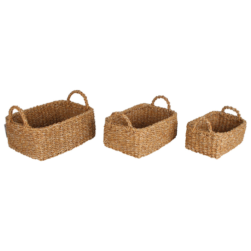 3pc Maine & Crawford Bondi 20/23/27cm Seagrass Rectangle Kitchen Basket