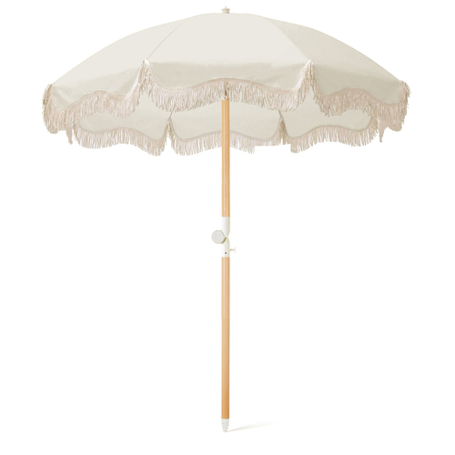 Maine & Crawford 200cm Tulum Canvas Beach Umbrella w/ Wood Pole - Cream