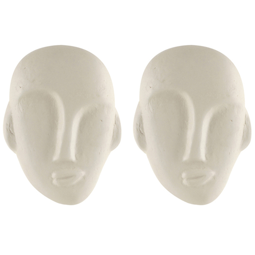 2PK Maine & Crawford Troy Papier Mache 20cm Mask Wall Sculpture - Cream