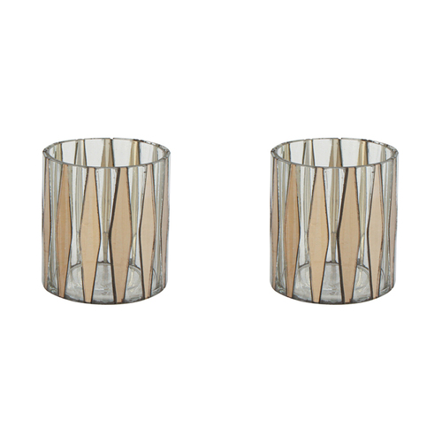 2PK Maine & Crawford Maxi Convex 9x8cm Glass Cylinder Candle Holder - Platinum