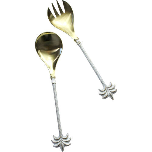 2pc LVD Stainless Steel/Brass Salad Server Set 26x6cm White/Gold Palm
