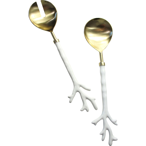 2pc LVD S/Steel/Aluminum Salad Servers Coral Handle 30.5cm - White/Gold