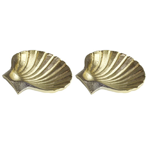 2PK LVD Aluminum Classic Shell Brass Trinket Dish 12x10cm - Gold