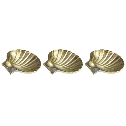 3PK LVD Aluminum Classic Shell Brass Trinket Dish 12x10cm - Gold