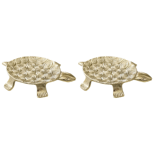 2PK LVD Aluminum Turtle Decorative Brass Tray 21x15cm - Gold