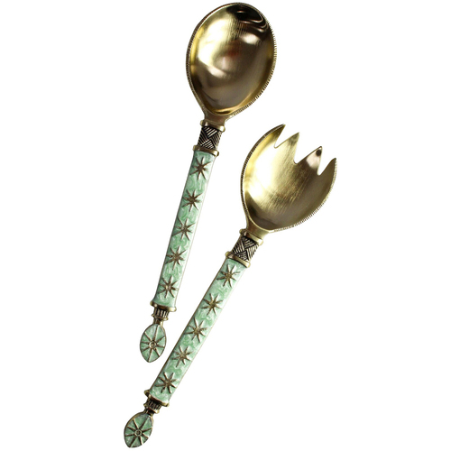 2pc LVD Aluminum Salad Server Faro Handle 27cm - Gold/Green