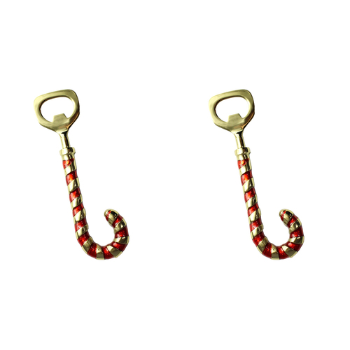 2PK LVD 16x4cm Brass Candycane Bottle Opener Home Xmas Decor