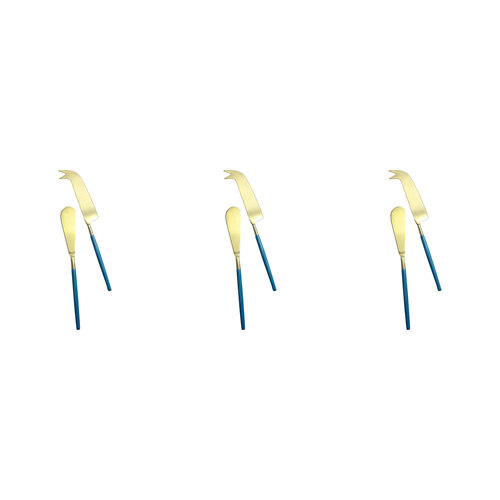 3PK 2pc LVD S/Steel Cheese Knife & Spreader Pointed Handle - Gold/Blue
